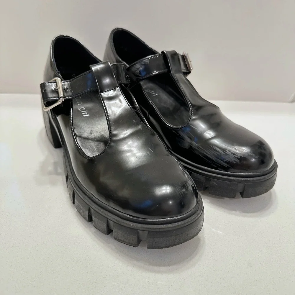 Madden Girl Haddie Black Patent Mary Jane Platform Lug Sole Shoes Womens 8 w/BOX
